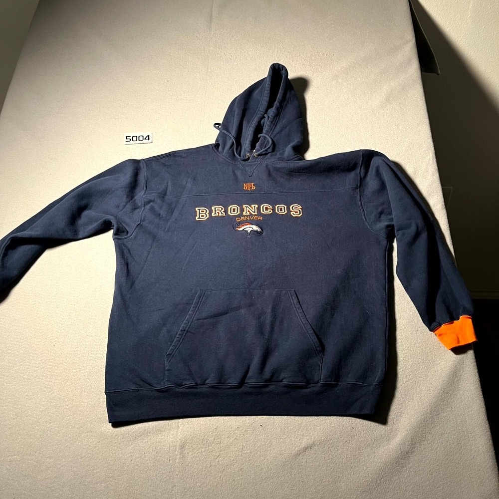 Denver Broncos Hoodie Men XL Navy Blue NFL Football Sports Spell Out Logo Cotton